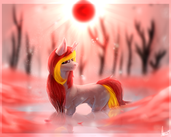 Size: 2500x2000 | Tagged: safe, artist:hicheeras, oc, oc only, pony, unicorn, blurry background, digital art, female, high res, mare, signature, solo, water