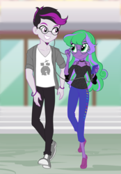 Size: 1997x2868 | Tagged: safe, artist:rileyav, oc, oc only, oc:bass beats, oc:melody maestro, equestria girls, g4, basstro, commission, duo, equestria girls-ified, glasses, headphones, iphone, ipod, listening, listening to music, music, sharing, sharing headphones, smartphone