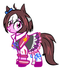 Size: 471x600 | Tagged: artist needed, safe, pony, bow, clothes, cute, hair bow, pleated skirt, ponified, simple background, skirt, socks, solo, special week, uma musume pretty derby, white background