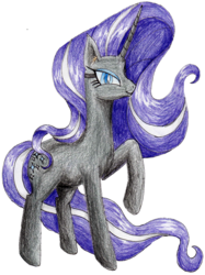 Size: 1276x1705 | Tagged: safe, artist:40kponyguy, derpibooru exclusive, edit, editor:binkyt11, nightmare rarity, pony, unicorn, villains of equestria collab, g4, female, looking at you, mare, raised hoof, simple background, solo, traditional art, transparent background, wingding eyes