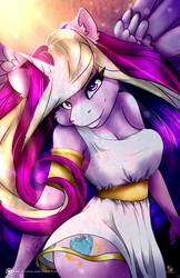 Size: 828x1280 | Tagged: safe, artist:gingerbreadarts, princess cadance, alicorn, anthro, g4, clothes, dress, female, looking at you, solo