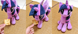 Size: 2294x1024 | Tagged: safe, artist:nekokevin, twilight sparkle, alicorn, human, pony, g4, carpet, cookie, cute, eating, female, food, hand, irl, looking at you, mare, nom, offscreen character, photo, plushie, sitting, smiling, toyabetes, twiabetes, twilight sparkle (alicorn)