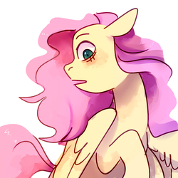 Size: 1500x1500 | Tagged: safe, artist:purruglys, fluttershy, pegasus, pony, g4, female, looking down, mare, open mouth, shocked, simple background, solo, white background