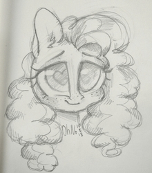 Size: 1128x1280 | Tagged: safe, artist:ohno, pear butter, earth pony, pony, g4, bust, female, grayscale, heart eyes, mare, monochrome, simple background, sketch, solo, traditional art, white background, wingding eyes