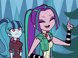 Size: 750x562 | Tagged: safe, artist:rileyav, aria blaze, sonata dusk, equestria girls, g4, reference, reference to another series, style emulation, total drama, total drama island