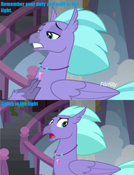 Size: 1280x1668 | Tagged: safe, edit, edited screencap, screencap, seaspray, classical hippogriff, hippogriff, pony, g4, school daze, bionicle, christopher gaze, comic, lego, male, screencap comic, vakama, voice actor joke