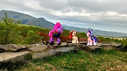 Size: 2048x1152 | Tagged: safe, photographer:hihin1993, starlight glimmer, tempest shadow, oc, oc:poniko, pony, g4, irl, japan, mountain, photo, plushie, ponies around the world