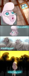 Size: 2800x7200 | Tagged: safe, artist:twiwrite-flare, pom (tfh), sheep, comic:the adventures of pom the sheep, them's fightin' herds, adventure, anxiety, chamber, comic, community related, confused, dialogue, ewe, flashback, flock, looking around, looking up, prologue, ram, ram horns, scary, scary face, silently judging, thatched roof cottages, thought bubble, watching, window
