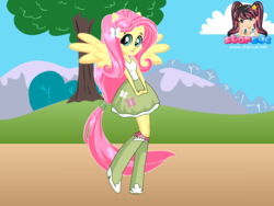 Size: 795x599 | Tagged: safe, artist:user15432, fluttershy, human, equestria girls, g4, my little pony equestria girls, boots, clothes, dress up, dressup, hairpin, hasbro, hasbro studios, ponied up, pony ears, shoes, solo, starsue, winged humanization, wings