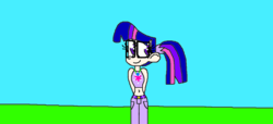 Size: 1157x529 | Tagged: safe, artist:devon13168, sci-twi, twilight sparkle, human, g4, 1000 hours in ms paint, belly button, female, glasses, humanized, midriff, smiling, solo