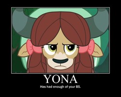 Size: 750x600 | Tagged: safe, edit, edited screencap, screencap, yona, yak, g4, non-compete clause, angry, annoyed, fed up, female, meme, motivational poster, reaction image, solo, unamused, yona is not amused