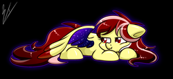 Size: 1024x465 | Tagged: safe, artist:whitehershey, oc, oc only, oc:rose palette, pony, black background, female, mare, prone, simple background, solo