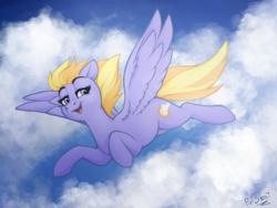 Size: 1280x960 | Tagged: safe, artist:honiibree, cloud kicker, pegasus, pony, g4, cloud, female, flying, mare, sky, solo, ych result