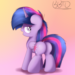 Size: 2800x2800 | Tagged: safe, artist:bronybehindthedoor, twilight sparkle, alicorn, pony, g4, butt, female, high res, looking back, mare, plot, solo, twibutt, twilight sparkle (alicorn)