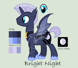 Size: 1024x889 | Tagged: safe, artist:aurora-light-x, oc, oc only, oc:bright night, bat pony, pony, male, parent:princess luna, parents:canon x oc, reference sheet, solo, stallion, watermark