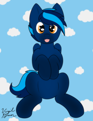 Size: 1904x2480 | Tagged: safe, artist:virgil green, oc, oc:cloud strider, pegasus, pony, amber eyes, blue, cloud, cute, male, stallion, tongue out