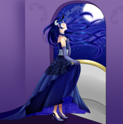 Size: 900x908 | Tagged: safe, artist:natiiluv, princess luna, human, g4, female, full moon, high heels, humanized, moon, shoes, solo