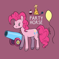 Size: 800x800 | Tagged: safe, artist:casualcolt, part of a set, pinkie pie, pony, g4, balloon, cupcake, female, food, hat, mare, party cannon, party hat, party horn, solo