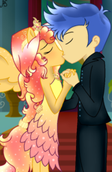 Size: 571x876 | Tagged: safe, artist:sparkling-sunset-s08, flash sentry, sunset shimmer, alicorn, equestria girls, g4, alicornified, female, kissing, male, race swap, shimmercorn, ship:flashimmer, shipping, straight