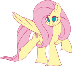 Size: 1886x1711 | Tagged: safe, artist:jennithedragon, fluttershy, pegasus, pony, g4, ear fluff, female, hoof fluff, looking at you, mare, raised hoof, raised leg, simple background, smiling, solo, spread wings, transparent background, wings