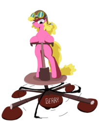 Size: 3784x4632 | Tagged: artist needed, safe, cherry berry, earth pony, pony, g4, aviator goggles, aviator hat, bipedal, bipedal leaning, description is relevant, drawthread, female, flying, flying platform, grumpy, hat, leaning, mare, request, simple background, solo, white background