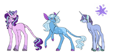 Size: 3500x1500 | Tagged: safe, artist:uunicornicc, starlight glimmer, trixie, classical unicorn, pony, unicorn, g4, cloven hooves, cutie mark, female, horn, leonine tail, lesbian, magical lesbian spawn, mare, offspring, parent:starlight glimmer, parent:trixie, parents:startrix, ship:startrix, shipping, simple background, unshorn fetlocks, white background