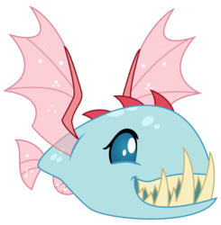 Size: 2400x2447 | Tagged: safe, artist:sketchmcreations, ocellus, biteacuda, changedling, changeling, fish, g4, non-compete clause, disguise, disguised changeling, fangs, female, high res, simple background, smiling, solo, spread wings, transparent background, vector, wings, 👒🕍ocellus