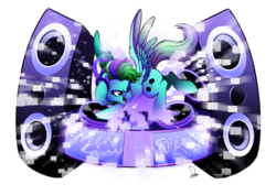 Size: 3507x2480 | Tagged: safe, artist:dormin-dim, oc, oc only, pegasus, pony, commission, female, headphones, high res, mare, simple background, solo, speaker, transparent background, turntable