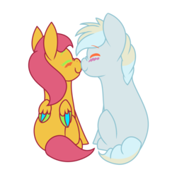Size: 1024x1024 | Tagged: safe, artist:sketchthebluepegasus, oc, oc only, oc:breeze, oc:peanut, earth pony, pegasus, pony, colored wings, female, male, mare, multicolored wings, nuzzling, simple background, stallion, transparent background