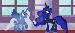 Size: 1024x453 | Tagged: safe, artist:aurora-light-x, princess luna, oc, oc:moonlight gem, alicorn, pony, g4, base used, female, like mother like daughter, like parent like child, mother and daughter, parent:princess luna, parents:canon x oc, watermark