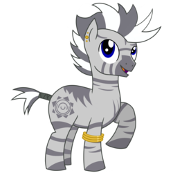 Size: 2000x2000 | Tagged: safe, artist:toyminator900, oc, oc only, oc:corey, pony, zebra, ear piercing, earring, high res, jewelry, leg rings, male, piercing, simple background, solo, tail wrap, transparent background, zebra oc