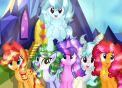 Size: 993x716 | Tagged: safe, artist:doraeartdreams-aspy, oc, oc:crystal flame, oc:flutterspin chaos, oc:polka fiesta, oc:rainbow bolt, oc:songful appleby, oc:thunder star, dracony, hybrid, interspecies offspring, magical lesbian spawn, next generation, offspring, parent:applejack, parent:cheese sandwich, parent:coloratura, parent:discord, parent:flash sentry, parent:fluttershy, parent:pinkie pie, parent:rainbow dash, parent:rarity, parent:soarin', parent:spike, parent:twilight sparkle, parents:cheesepie, parents:discoshy, parents:flashlight, parents:rarajack, parents:soarindash, parents:sparity