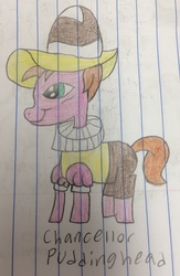 Size: 1983x3040 | Tagged: safe, artist:smurfettyblue, derpibooru exclusive, chancellor puddinghead, earth pony, pony, g4, marks for effort, female, lined paper, ruff (clothing), solo, traditional art