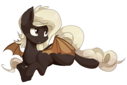 Size: 2661x1782 | Tagged: safe, artist:beardie, oc, oc only, oc:midnight delight, bat pony, pony, lying down, male, simple background, solo, transparent background, trap