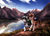 Size: 1240x881 | Tagged: safe, artist:ruhje, oc, oc only, oc:ember tempest, oc:lila hope, pegasus, pony, unicorn, backpack, commission, female, freckles, hiking, lake, looking at each other, male, mare, mountain, oc x oc, saddle bag, scenery, shipping, stallion, straight, walking