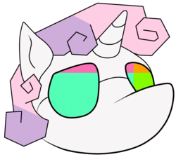 Size: 722x647 | Tagged: safe, artist:tuberculosis, sweetie belle, pony, robot, robot pony, unicorn, g4, error, female, filly, floating head, foal, glitch, horn, mare, meme, solo, sweetie bot, wat