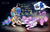 Size: 1435x905 | Tagged: safe, artist:calena, fluttershy, princess celestia, princess luna, alicorn, pony, g4, horse play, abstract background, acting, angry, cosplay, costume, crying, dialogue, female, femsub, funny, hoof kissing, hoof shoes, joke, kissing, laughing, patreon, patreon logo, pink-mane celestia, serious, serious face, shylestia, simple background, sorry, sublestia, submissive, tears of laughter, the honeymooners, to the moon