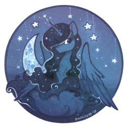 Size: 1700x1700 | Tagged: safe, artist:lispp, princess luna, alicorn, pony, g4, crescent moon, female, mare, monochrome, moon, simple background, solo, stars, traditional art, transparent background, transparent moon, watercolor painting