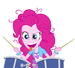 Size: 3141x2856 | Tagged: safe, artist:mohawgo, pinkie pie, equestria girls, g4, my little pony equestria girls: rainbow rocks, pinkie on the one, .ai available, clothes, drums, female, high res, musical instrument, rainbow rocks shorts, simple background, solo, tongue out, transparent background, vector