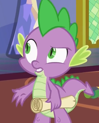 Size: 524x649 | Tagged: safe, screencap, spike, dragon, a flurry of emotions, g4, cropped, male, scroll, solo