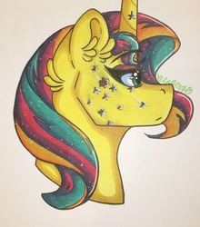 Size: 1125x1280 | Tagged: safe, artist:nightmare-moons-throneroom, sunset shimmer, pony, unicorn, g4, beauty mark, bust, ear fluff, female, mare, profile, rainbow power, rainbow power-ified, simple background, solo, white background