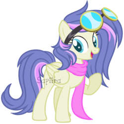 Size: 1024x1024 | Tagged: safe, artist:sapiira, oc, oc only, pegasus, pony, clothes, female, goggles, magic, magical lesbian spawn, mare, offspring, parent:clear skies, parent:sunshower, scarf, simple background, solo, telekinesis, transparent background