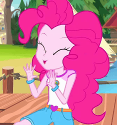 Size: 675x720 | Tagged: safe, screencap, pinkie pie, equestria girls, g4, my little pony equestria girls: legend of everfree, animated, camp everfree outfits, cropped, cute, diapinkes, female, gif, solo