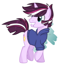 Size: 1400x1550 | Tagged: safe, artist:sapiira, oc, oc only, oc:blaze, pony, unicorn, clothes, hoodie, magical lesbian spawn, male, offspring, parent:tempest shadow, parent:twilight sparkle, parents:tempestlight, simple background, solo, stallion, transparent background