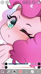 Size: 750x1334 | Tagged: safe, artist:koto, pinkie pie, earth pony, pony, g4, female, looking at you, mare, one eye closed, solo, wink