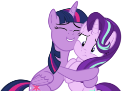 Size: 1036x770 | Tagged: safe, starlight glimmer, twilight sparkle, alicorn, pony, unicorn, a royal problem, g4, cute, duo, duo female, female, glimmerbetes, hug, proud, simple background, smiling, transparent background, twiabetes, twilight sparkle (alicorn), vector