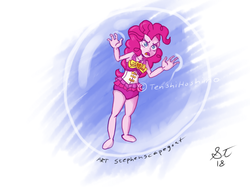Size: 1600x1194 | Tagged: safe, artist:tenshihoshino, pinkie pie, equestria girls, g4, my little pony equestria girls: better together, angry, bubble, clothes, female, in bubble, one-piece swimsuit, open mouth, solo, swimsuit, trapped