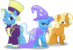 Size: 5998x4123 | Tagged: safe, artist:vector-brony, idw, jack pot, sunflower spectacle, trixie, pony, unicorn, g4, grannies gone wild, absurd resolution, clothes, family, female, idw showified, looking at you, male, mare, raised hoof, ship:jacktacle, simple background, smiling, smirk, stallion, transparent background, trio, trixie's parents, vector