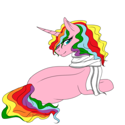 Size: 1024x1024 | Tagged: safe, artist:kimyowolf, oc, oc only, oc:shy note, pony, unicorn, clothes, female, mare, prone, scarf, simple background, solo, transparent background