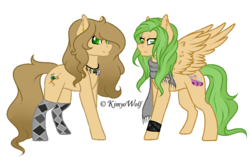 Size: 955x610 | Tagged: safe, artist:kimyowolf, oc, oc only, oc:curiosa dream, oc:kimmy, earth pony, pegasus, pony, clothes, female, mare, palette swap, recolor, scarf, simple background, socks, transparent background